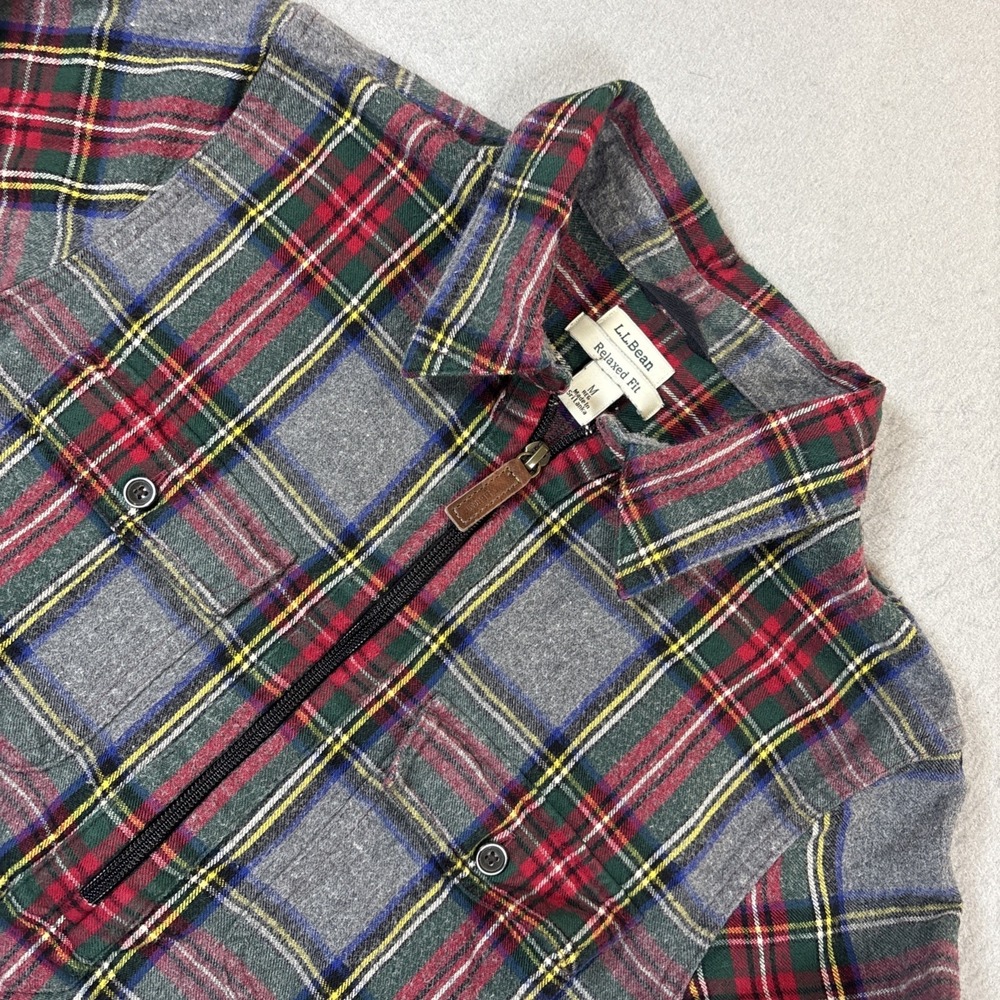 LL Bean Relaxed Fit Plaid Quarter Zip Flannel Popover Womens Size M